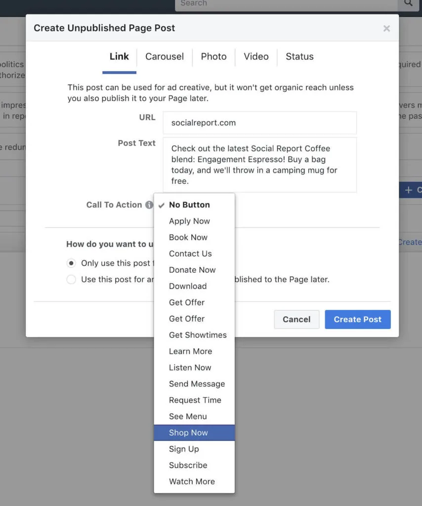 CTA Button to Your Facebook Page - Webservx