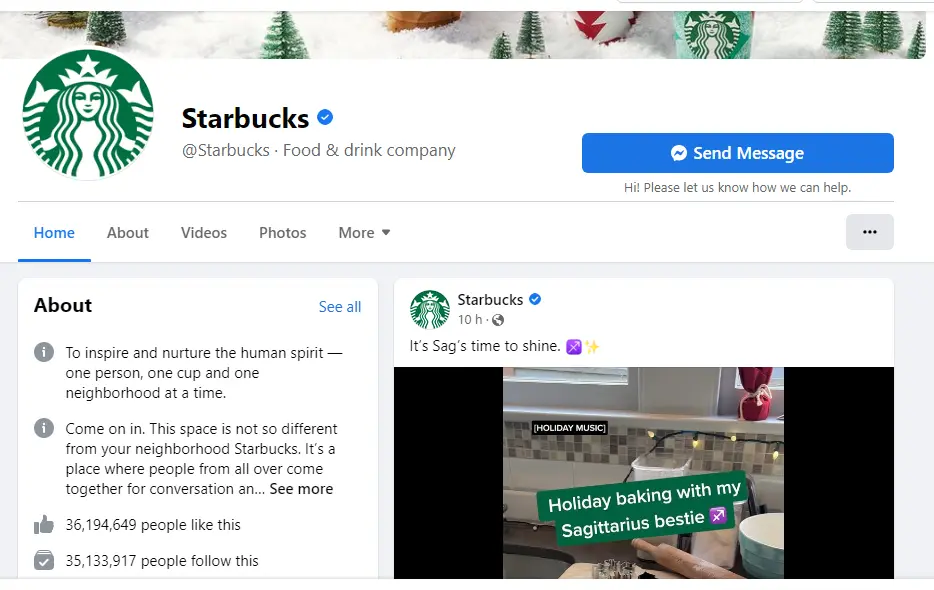 Starbucks Home page Facebook Shop