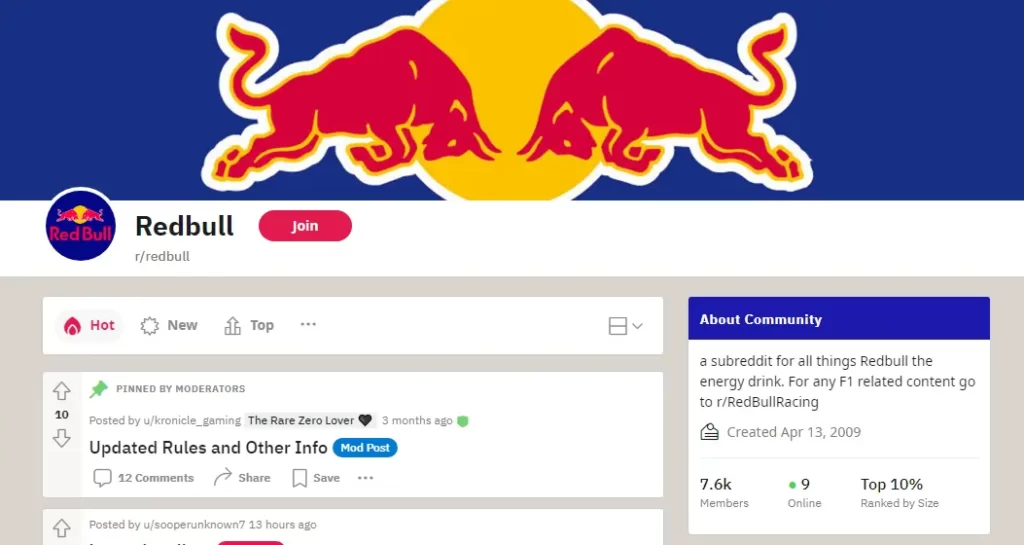 Reddit Ads Example - Red Bull 