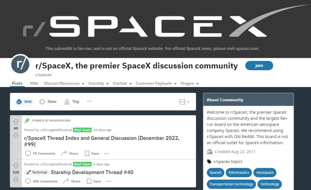 Reddit Ads Example - Spacex